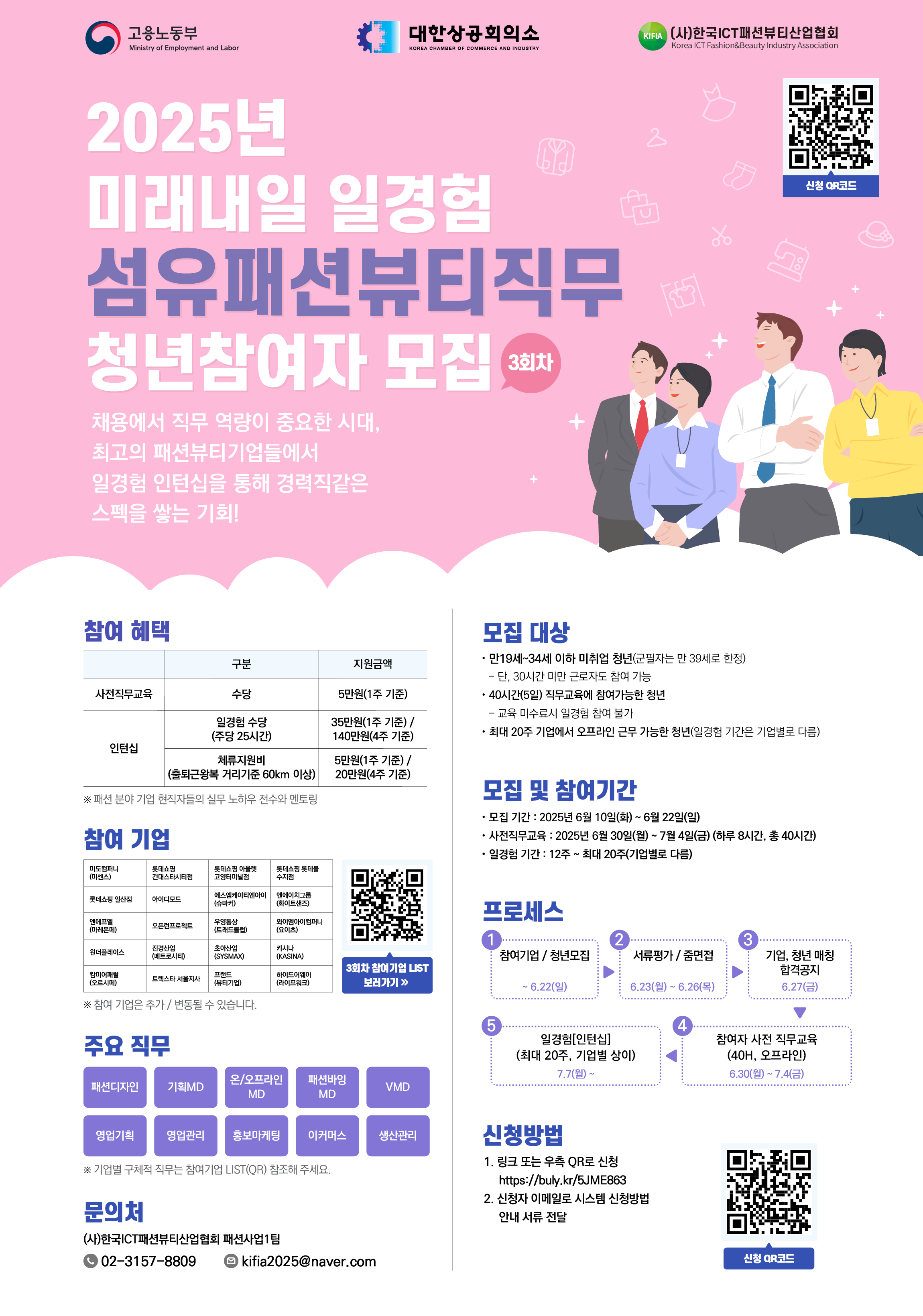 2025년 미래내일 일경험 섬유패션뷰티직무 3회차 청년참여자 모집