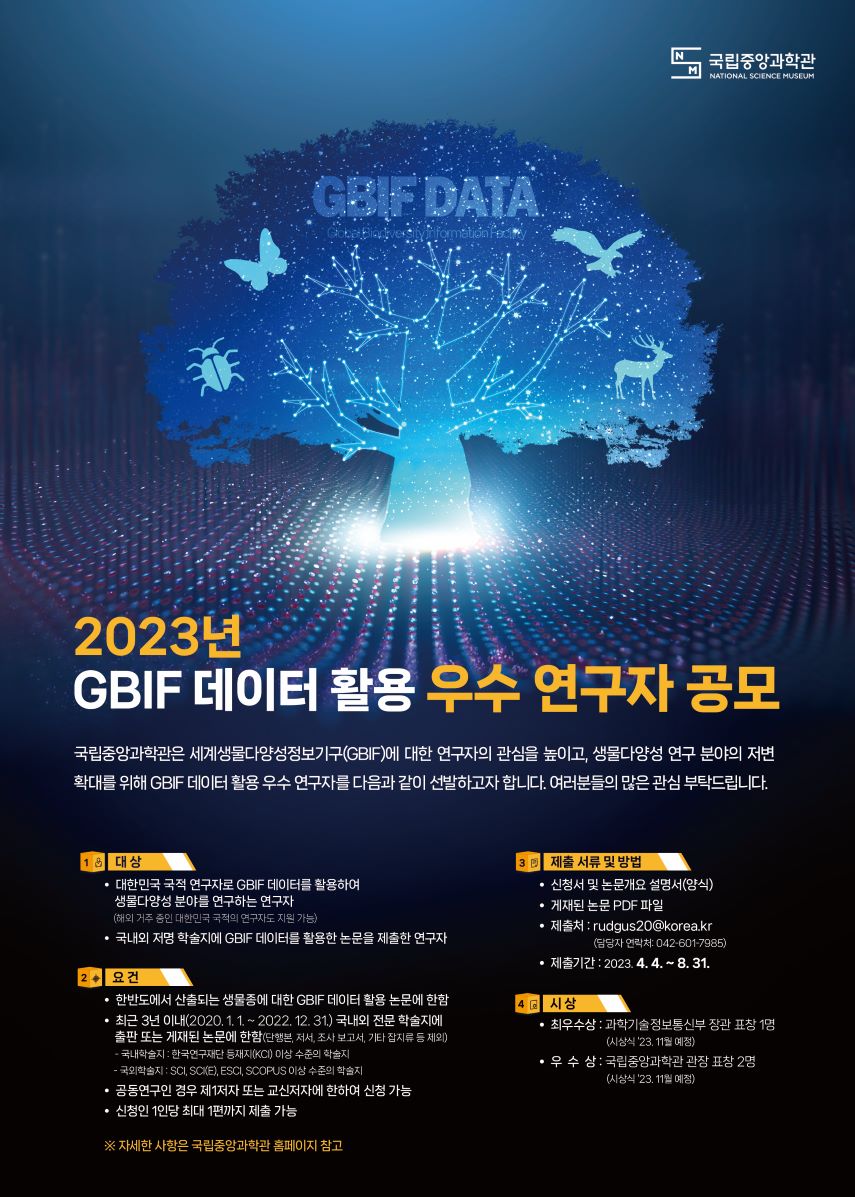 2023년 GBIF 데이터 활용 우수 연구자 공모