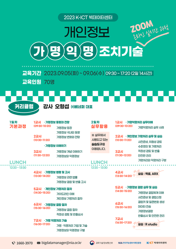 2023 K-ICT 빅데이터센터 개인정보 가명익명 조치기술 ZOOM 온라인 실시간 과정
