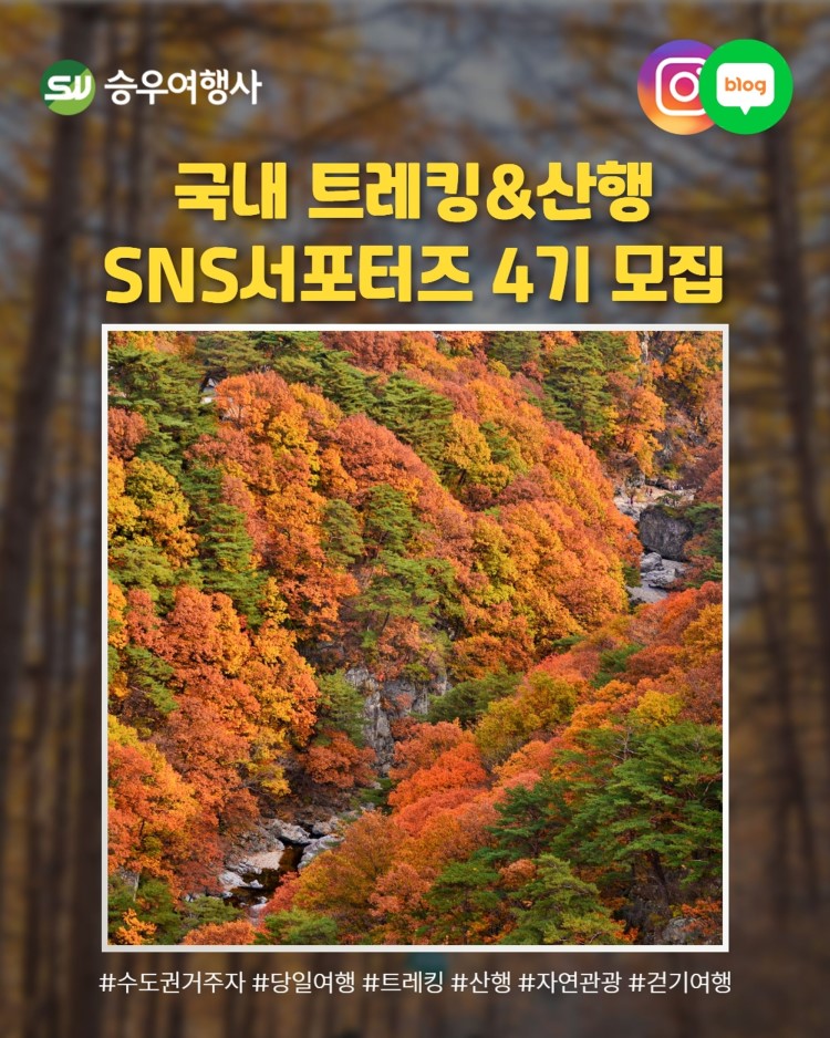 승우여행사 국내 트레킹&산행 SNS 서포터즈 4기 모집