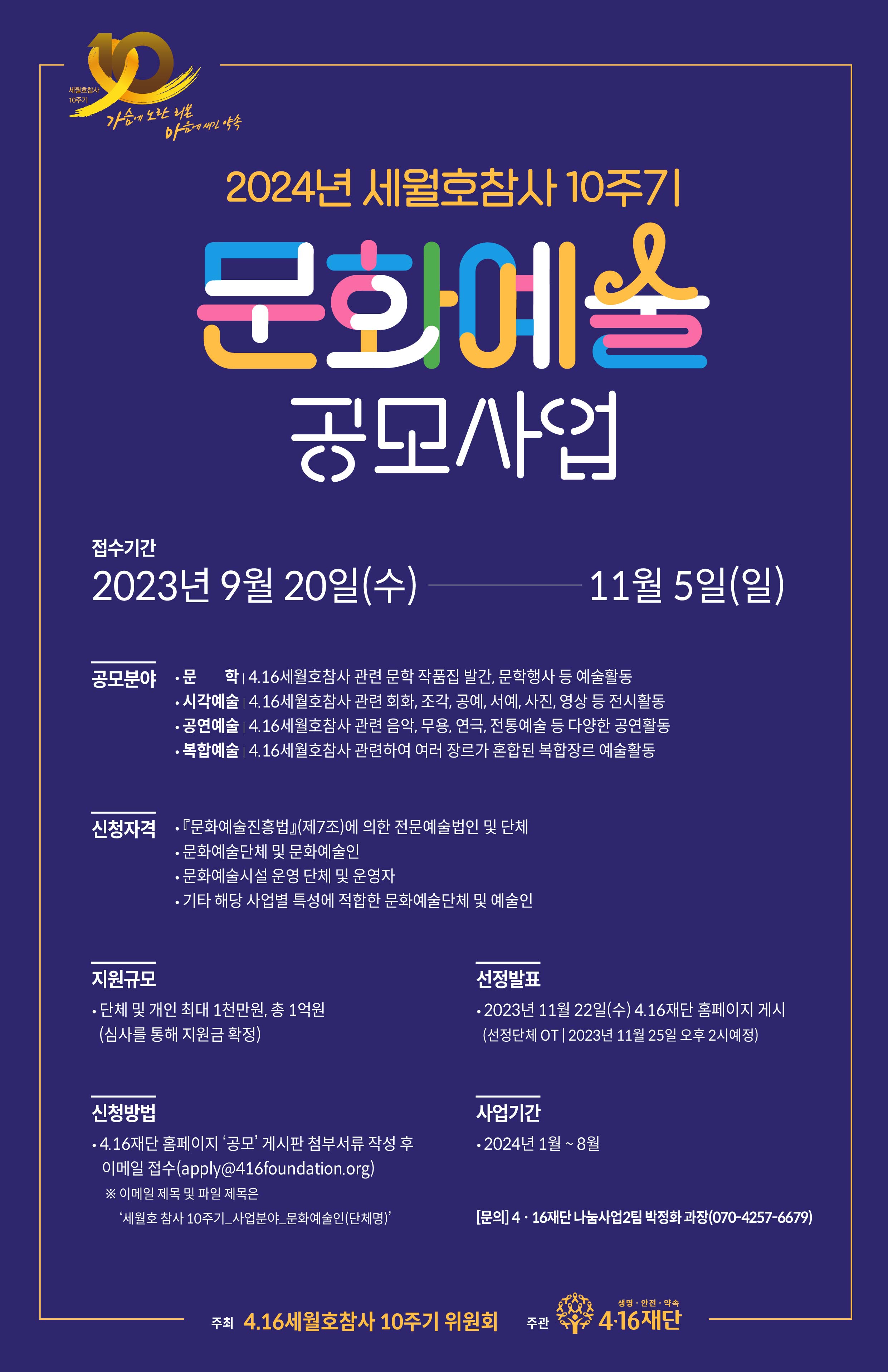 2024년 세월호 참사 10주기 문화예술 공모사업