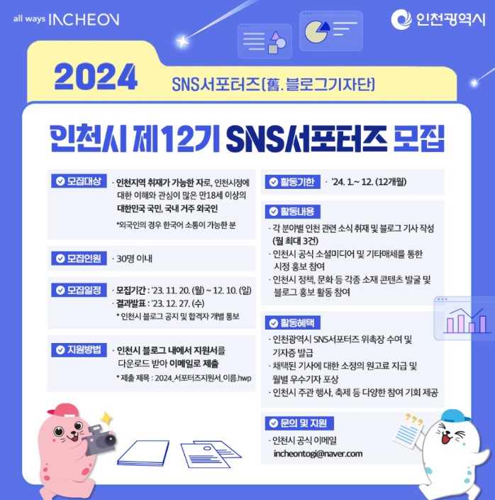 2024 인천시 제12기 SNS서포터즈 모집