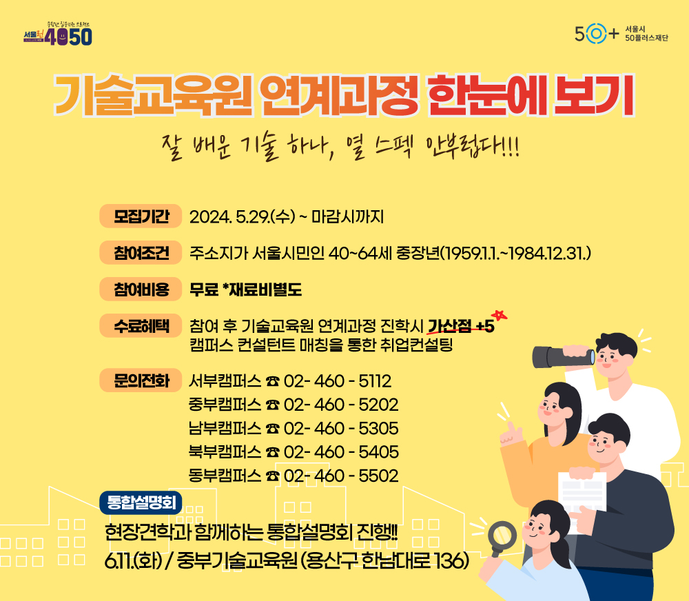 4050직무훈련 「기술교육원 연계과정」 중장년 훈련생 모집!