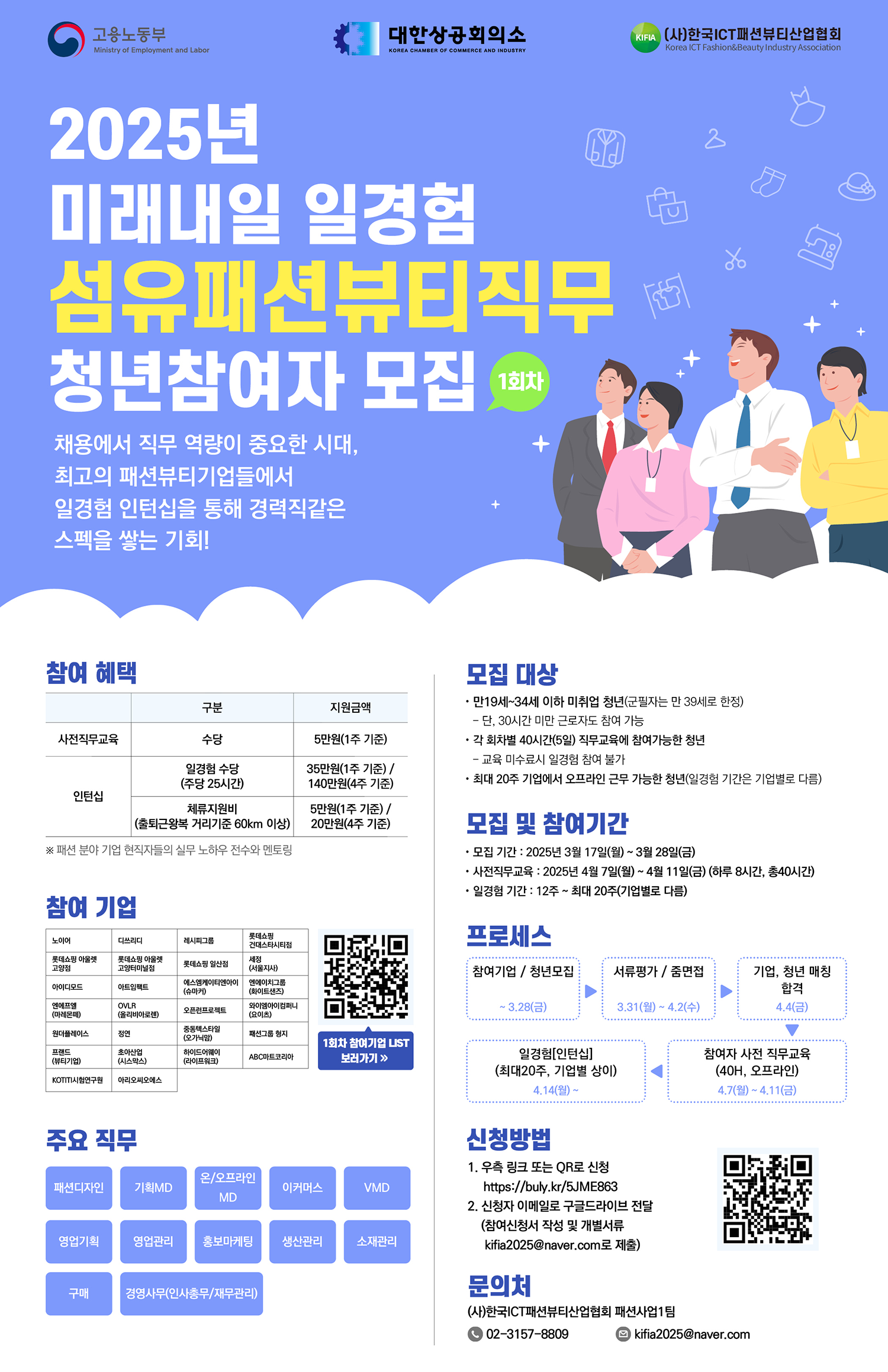 2025년 미래내일 일경험 섬유패션뷰티직무 1회차 청년참여자 모집