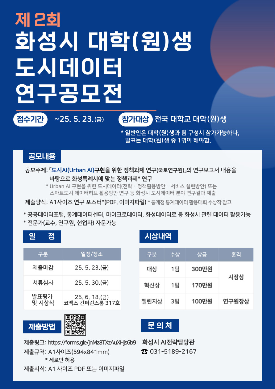 2025 화성시 대학(원)생 도시데이터 연구공모전 