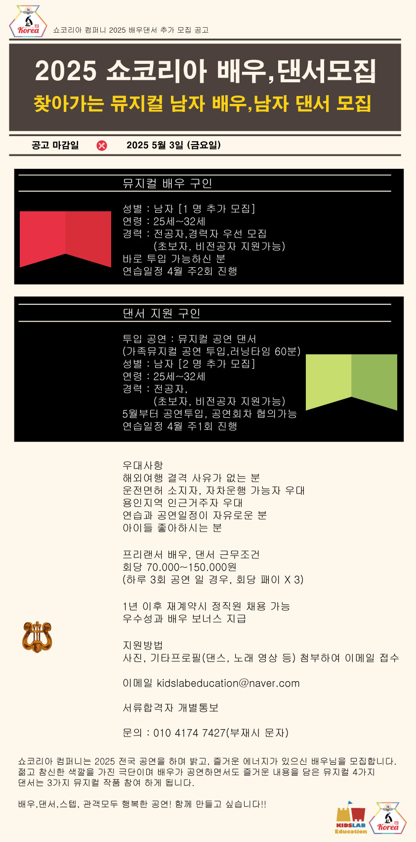 2025 쇼코리아 배우, 댄서모집 