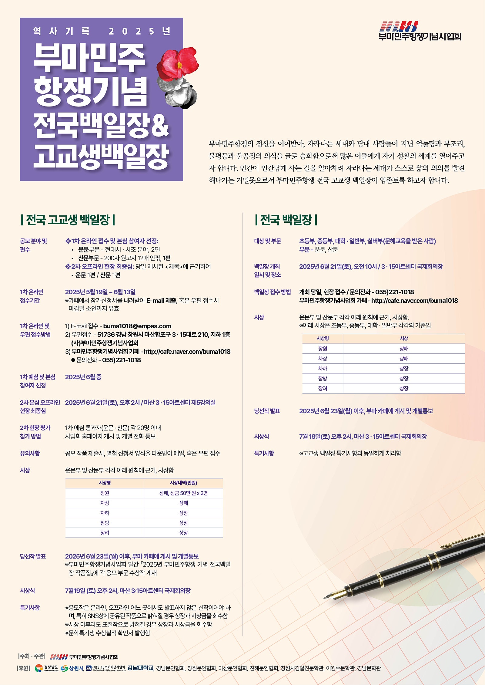 2025년 부마민주항쟁기념, 고교생 백일장