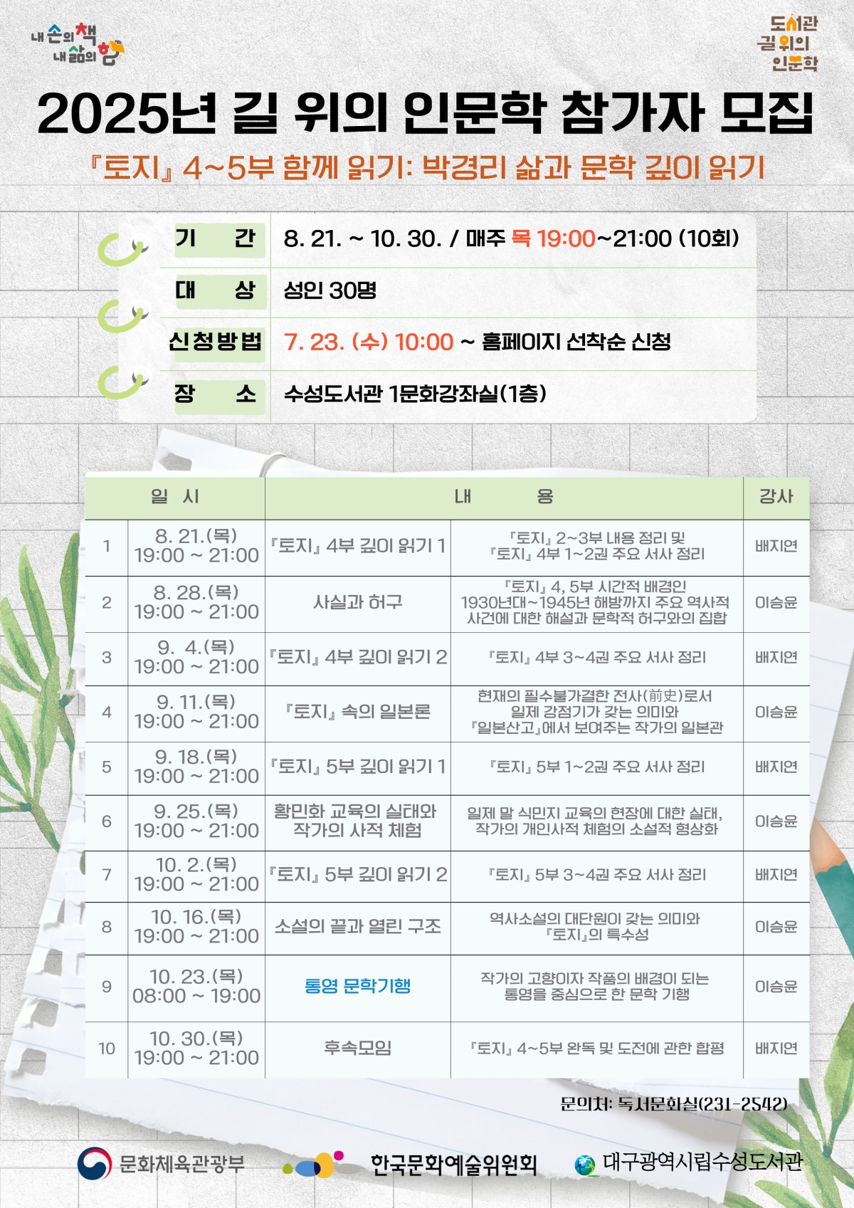 2025년 길 위의 인문학 참가자 모집