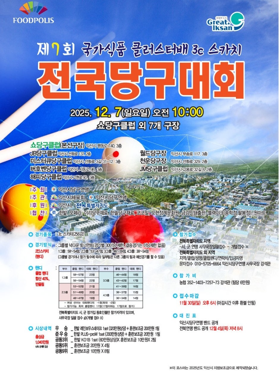 제7회 국가식품 클러스터 3C스카치 전국 당구대회