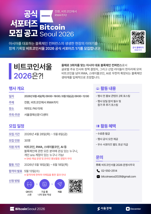 비트코인서울 2026 공식 서포터즈 모집 공고