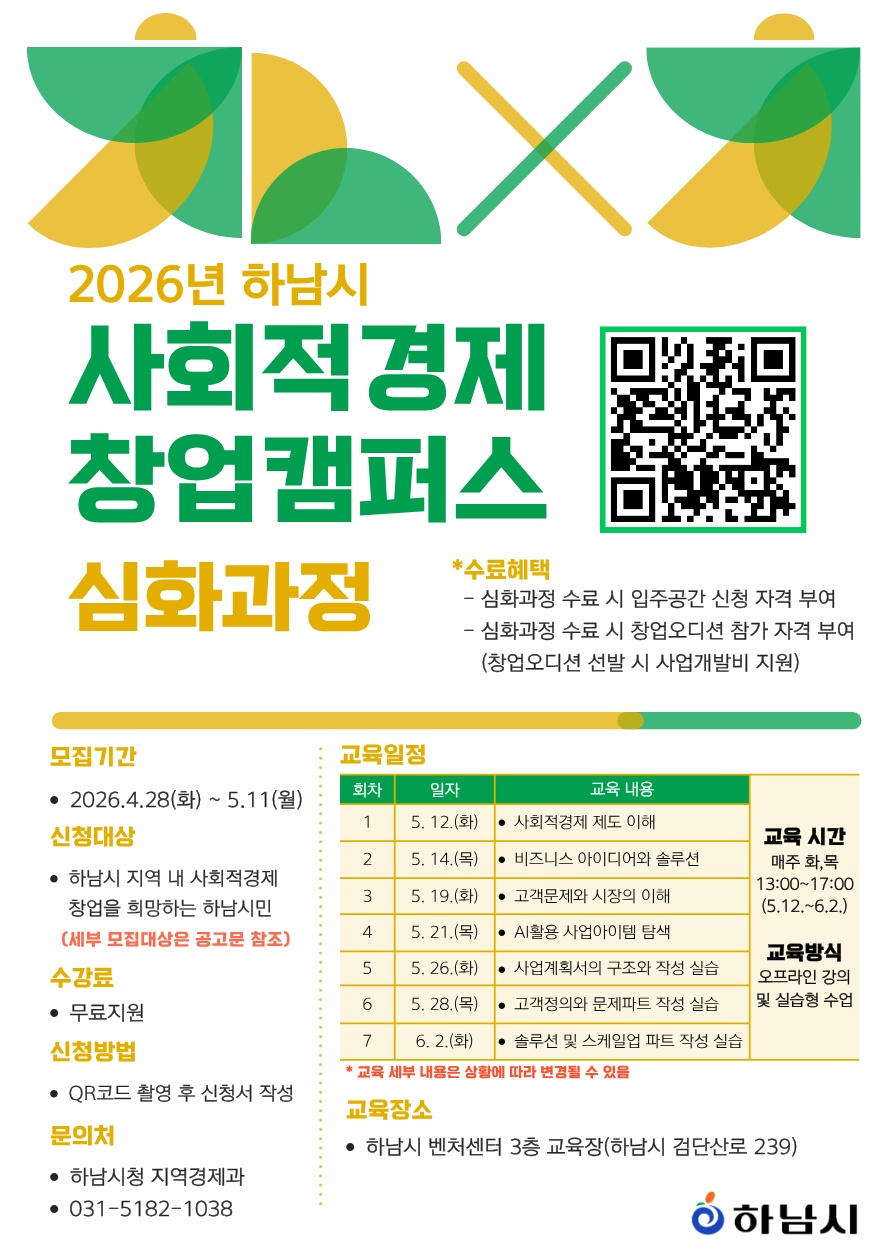 2026년 하남시 사회적경제 창업캠퍼스 심화과정 참여자 모집