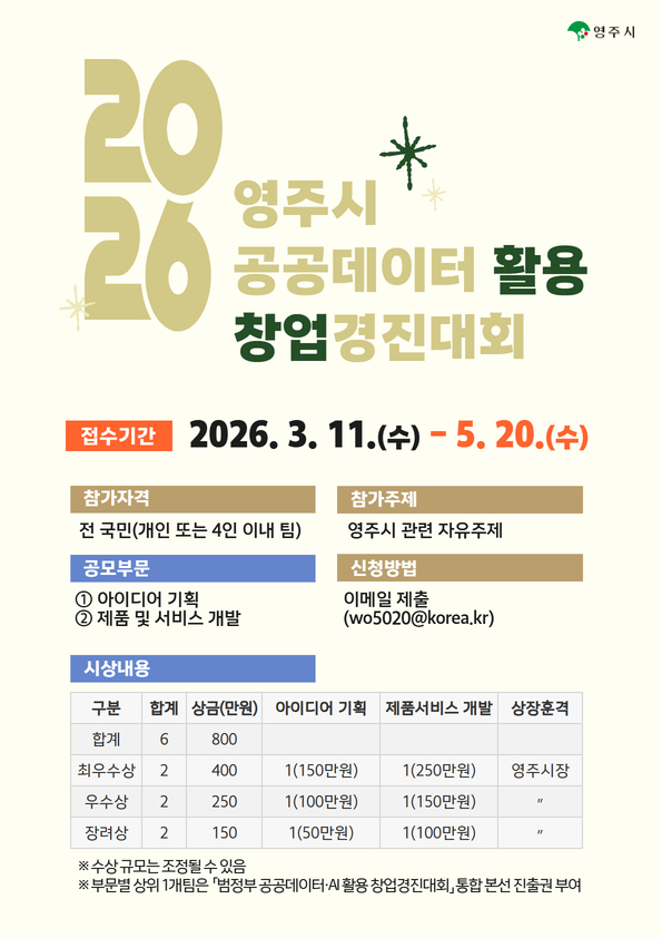  「2026년 영주시 공공데이터 활용 창업경진대회」 모집 연장